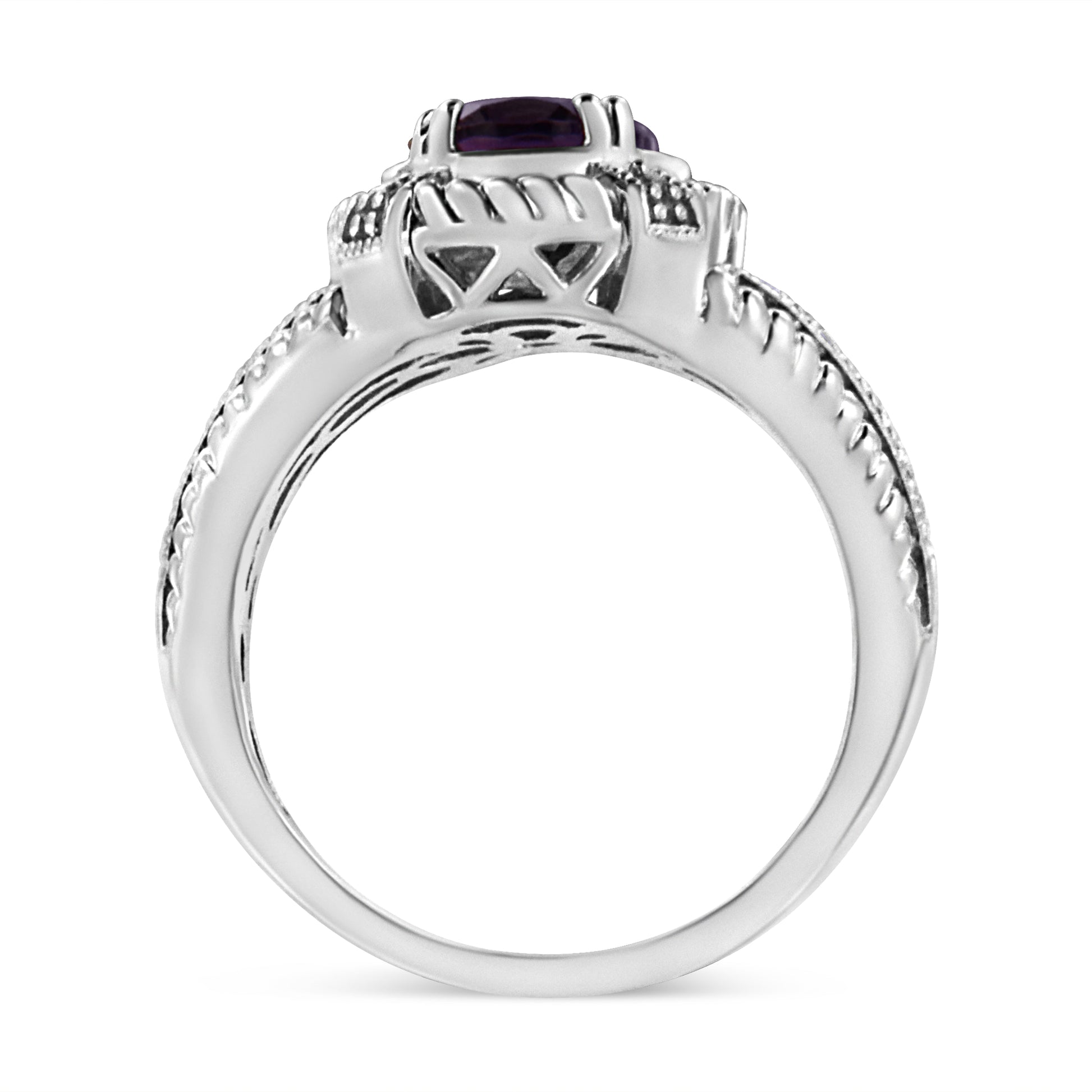 .925 Sterling Silver Prong Set Natural Oval Shape 9X7 MM Purple Amethyst Solitaire and Diamond Accent Ring (I-J Color, I1-I2 Clarity) - Ring Size 7 Bids.com