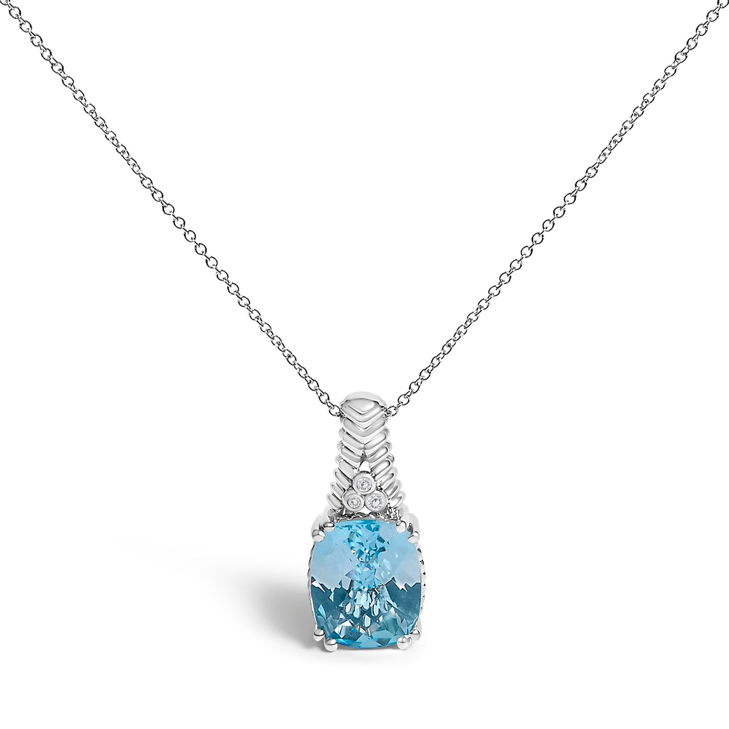 .925 Sterling Silver Blue Topaz and Diamond Accent Textured Pendant Necklace - 18" Inches Bids.com