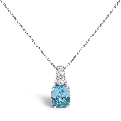 .925 Sterling Silver Blue Topaz and Diamond Accent Textured Pendant Necklace - 18" Inches Bids.com