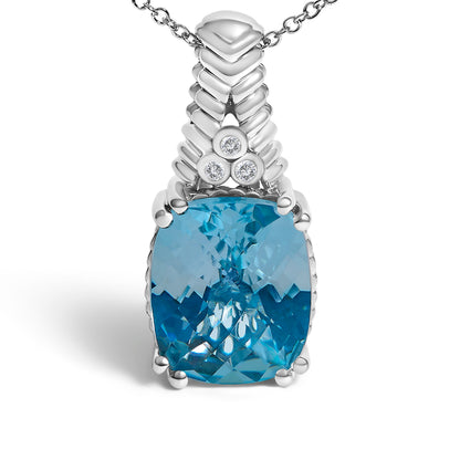 .925 Sterling Silver Blue Topaz and Diamond Accent Textured Pendant Necklace - 18" Inches Bids.com