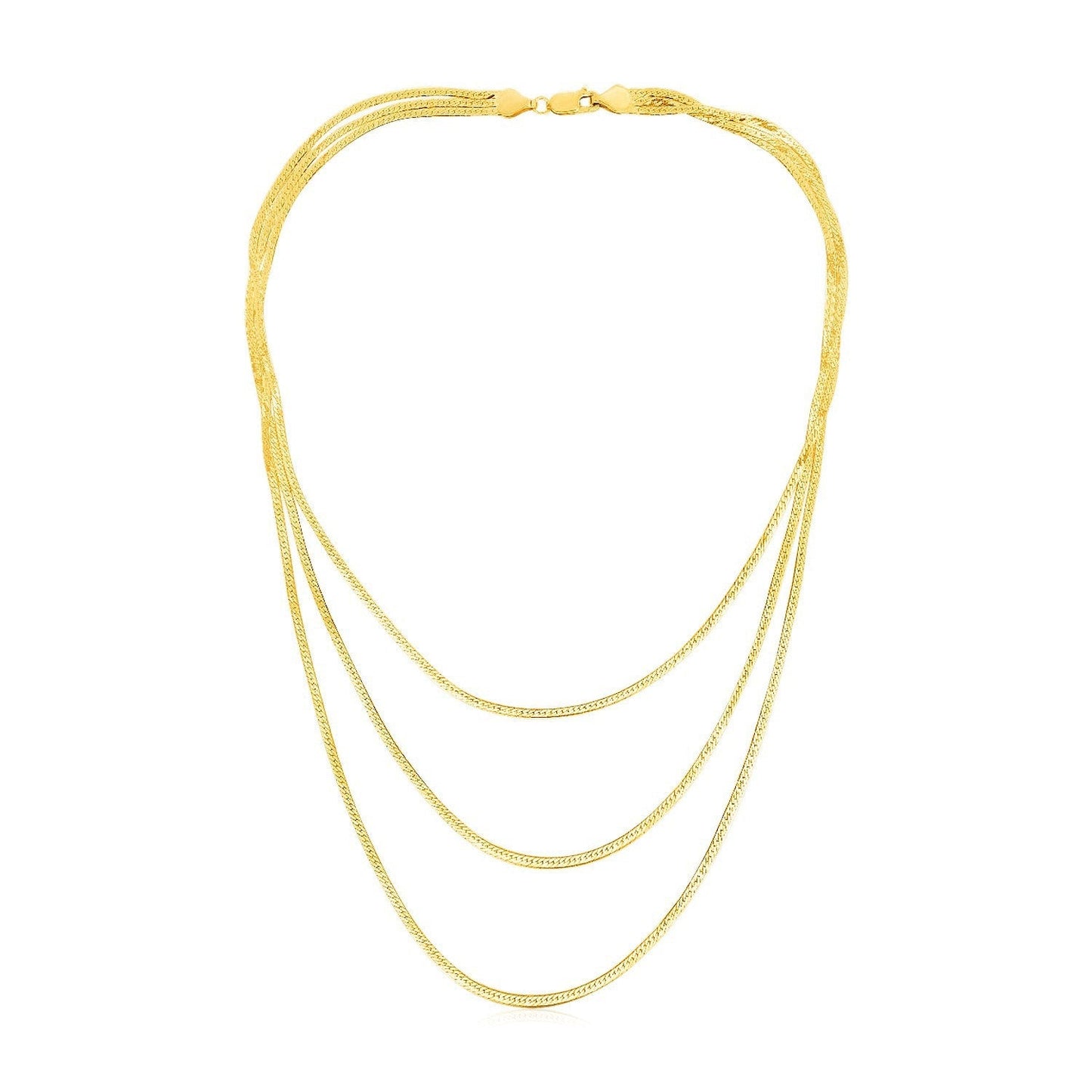14k Yellow Gold Three Strand Herringbone Chain Necklace Bids.com