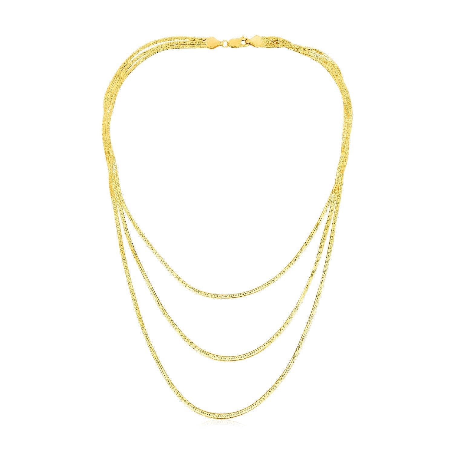 14k Yellow Gold Three Strand Herringbone Chain Necklace Bids.com