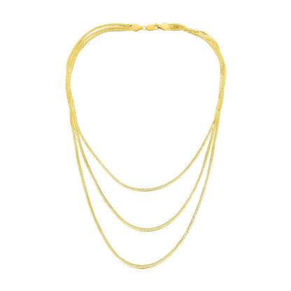 14k Yellow Gold Three Strand Herringbone Chain Necklace Bids.com