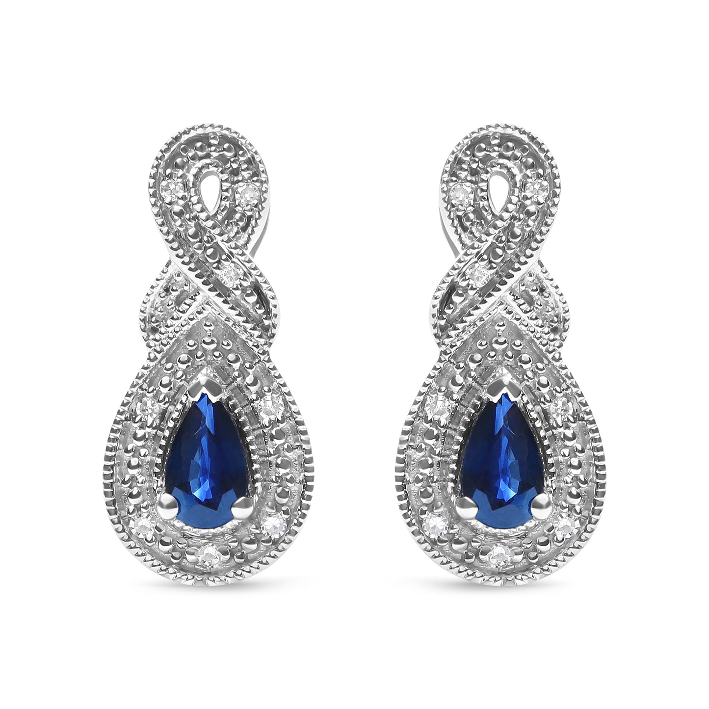 .925 Sterling Silver 4.5 x 3mm Pear Sapphire Gemstone and Diamond Accent Infinity Drop Stud Earrings (H-I Color, SI1-SI2 Clarity) Bids.com