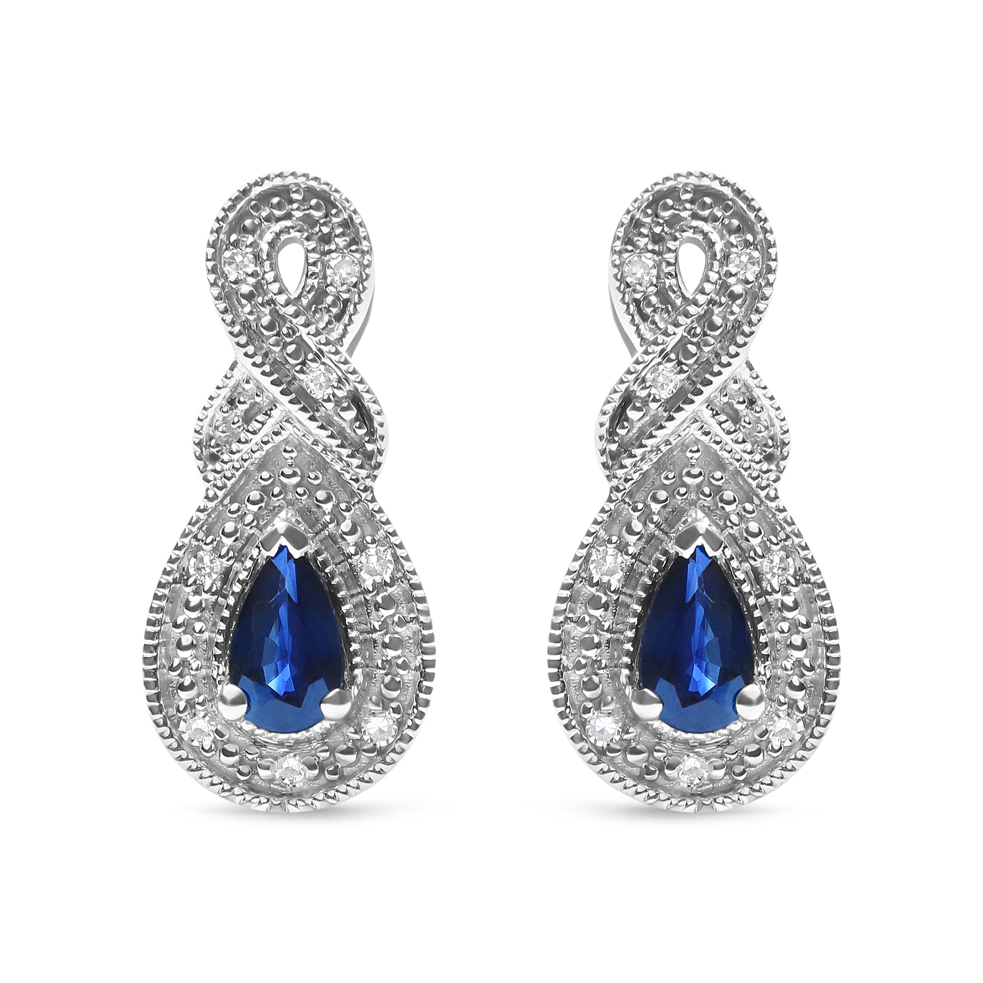 .925 Sterling Silver 4.5 x 3mm Pear Sapphire Gemstone and Diamond Accent Infinity Drop Stud Earrings (H-I Color, SI1-SI2 Clarity) Bids.com