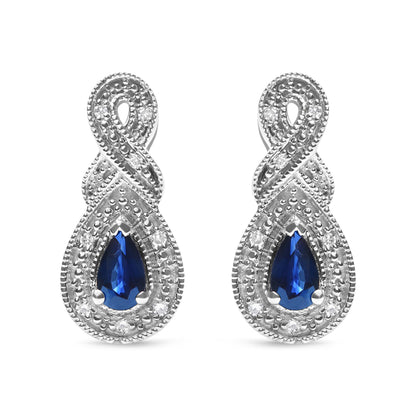 .925 Sterling Silver 4.5 x 3mm Pear Sapphire Gemstone and Diamond Accent Infinity Drop Stud Earrings (H-I Color, SI1-SI2 Clarity) Bids.com