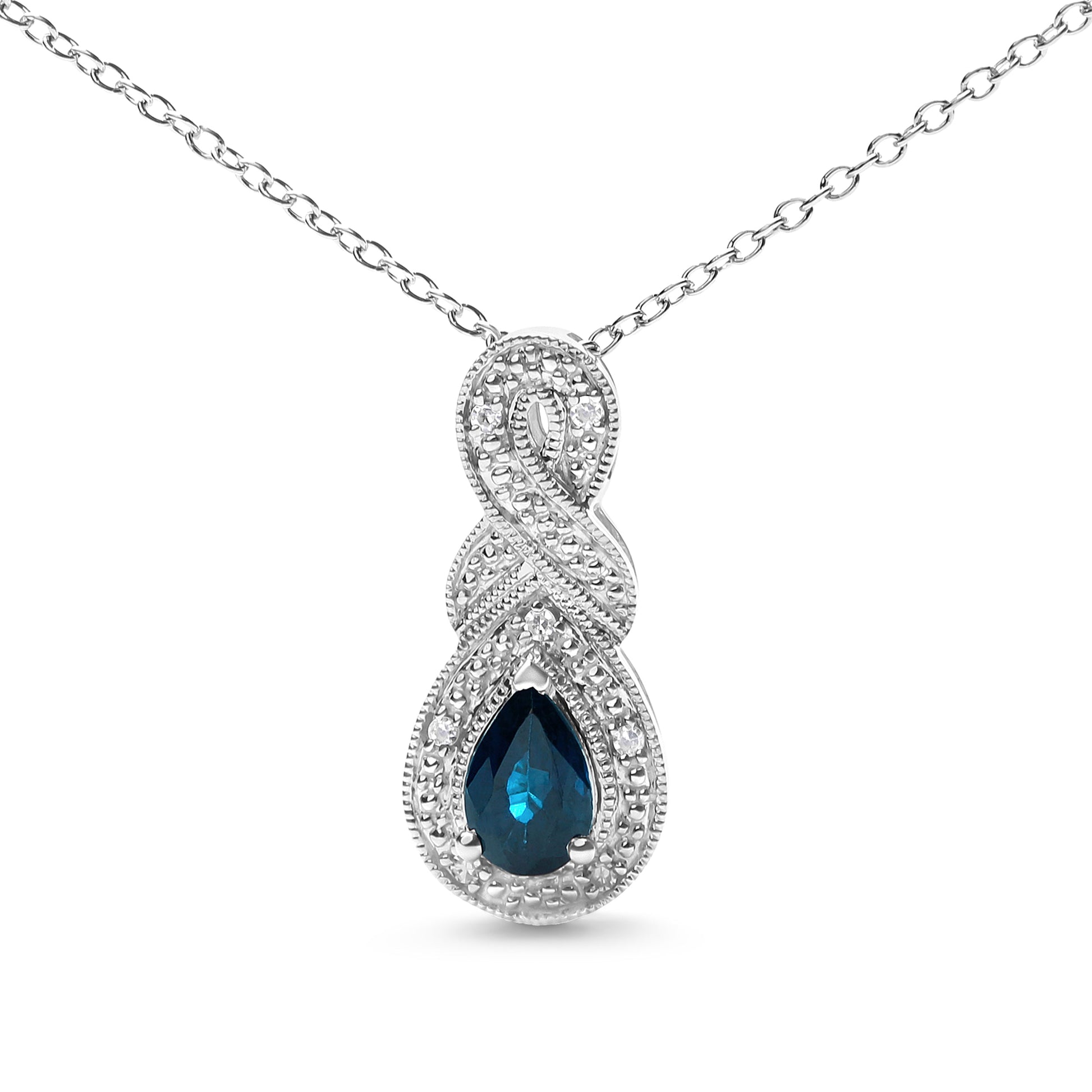.925 Sterling Silver 6x4mm Pear Sapphire and Diamond Accent Infinity Drop 18" Pendant Necklace (H-I Color, SI1-SI2 Clarity) Bids.com