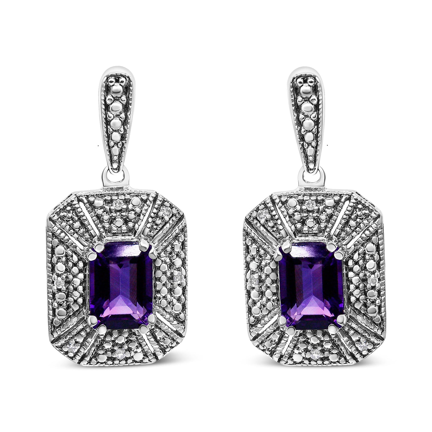 .925 Sterling Silver Diamond Accent and 7x5mm Purple Amethyst Stud Earrings (I-J Color, I2-I3 Clarity) Bids.com