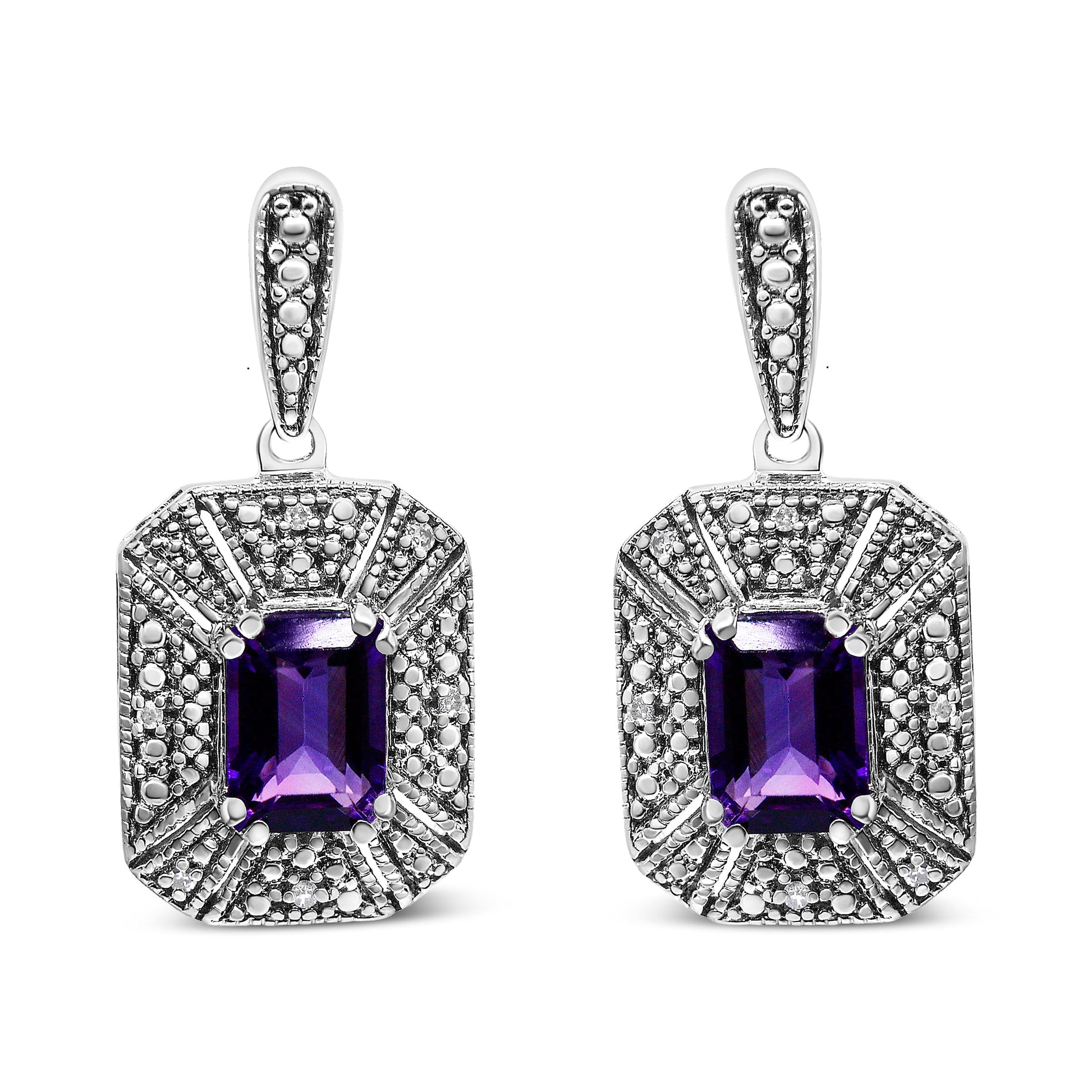 .925 Sterling Silver Diamond Accent and 7x5mm Purple Amethyst Stud Earrings (I-J Color, I2-I3 Clarity) Bids.com
