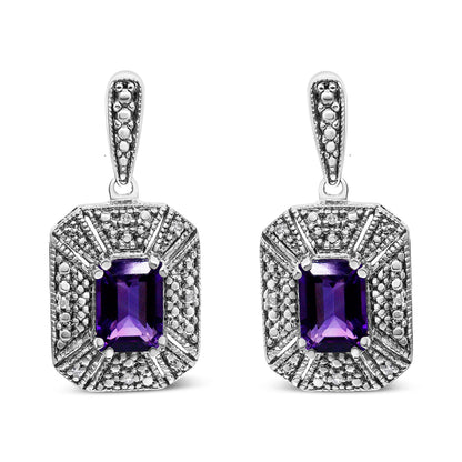 .925 Sterling Silver Diamond Accent and 7x5mm Purple Amethyst Stud Earrings (I-J Color, I2-I3 Clarity) Bids.com