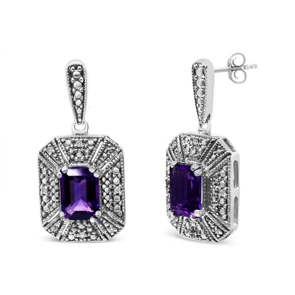 .925 Sterling Silver Diamond Accent and 7x5mm Purple Amethyst Stud Earrings (I-J Color, I2-I3 Clarity) Bids.com