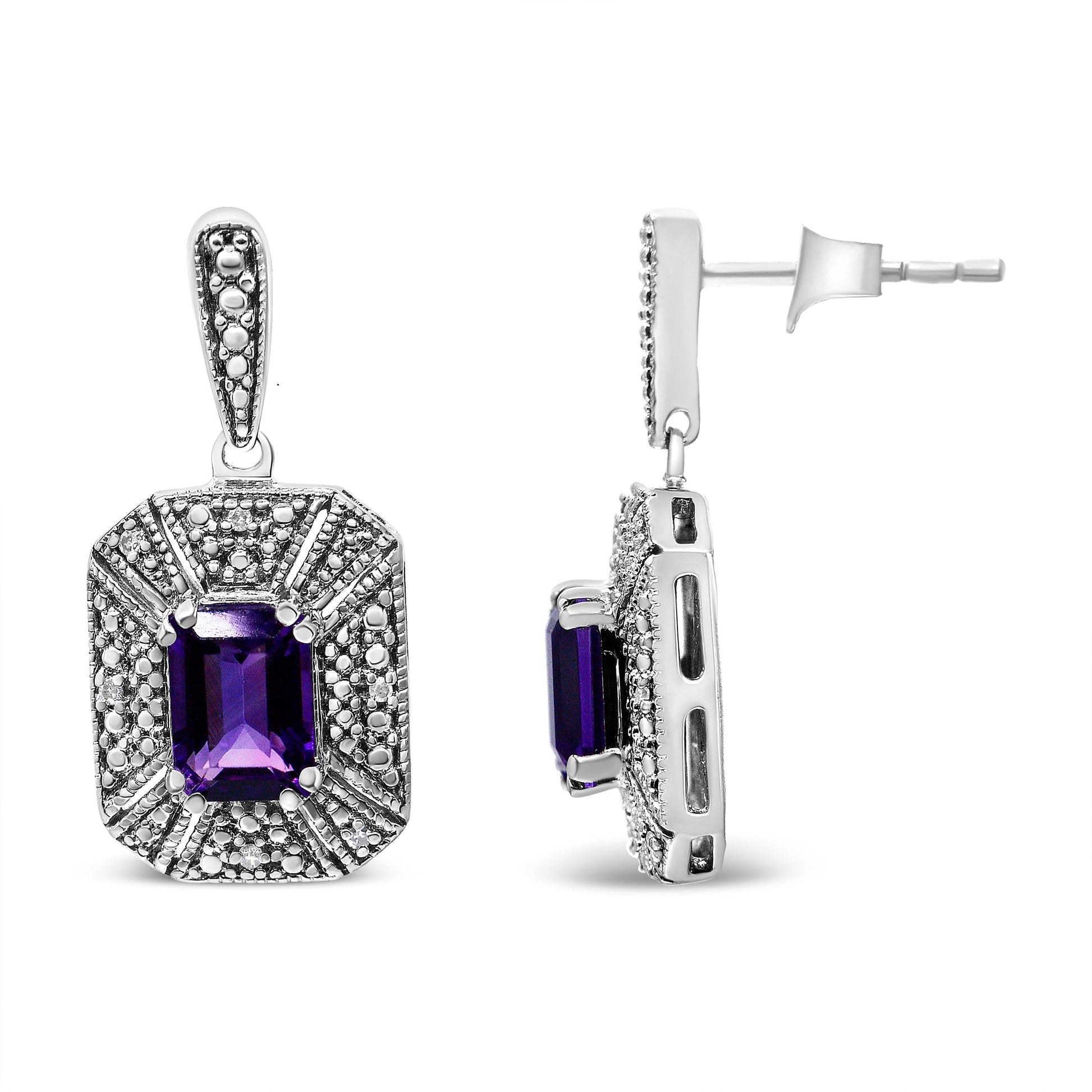 .925 Sterling Silver Diamond Accent and 7x5mm Purple Amethyst Stud Earrings (I-J Color, I2-I3 Clarity) Bids.com