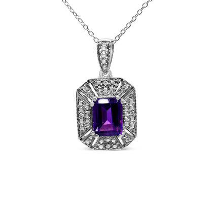 .925 Sterling Silver Purple Amethyst and Diamond Accent Art Deco Style 18" Pendant Necklace (I-J Color, I1-I2 Clarity) Bids.com