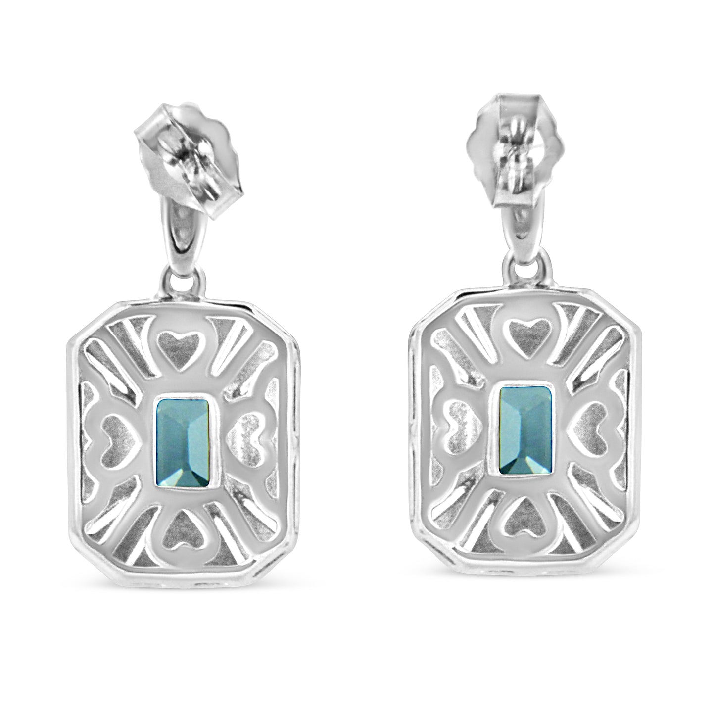 .925 Sterling Silver 7x5MM Emerald Shape Blue Topaz and Diamond Accent Art Deco Halo Style Drop and Dangle Earrings (I-J Color, I1-I2 Clarity) Bids.com