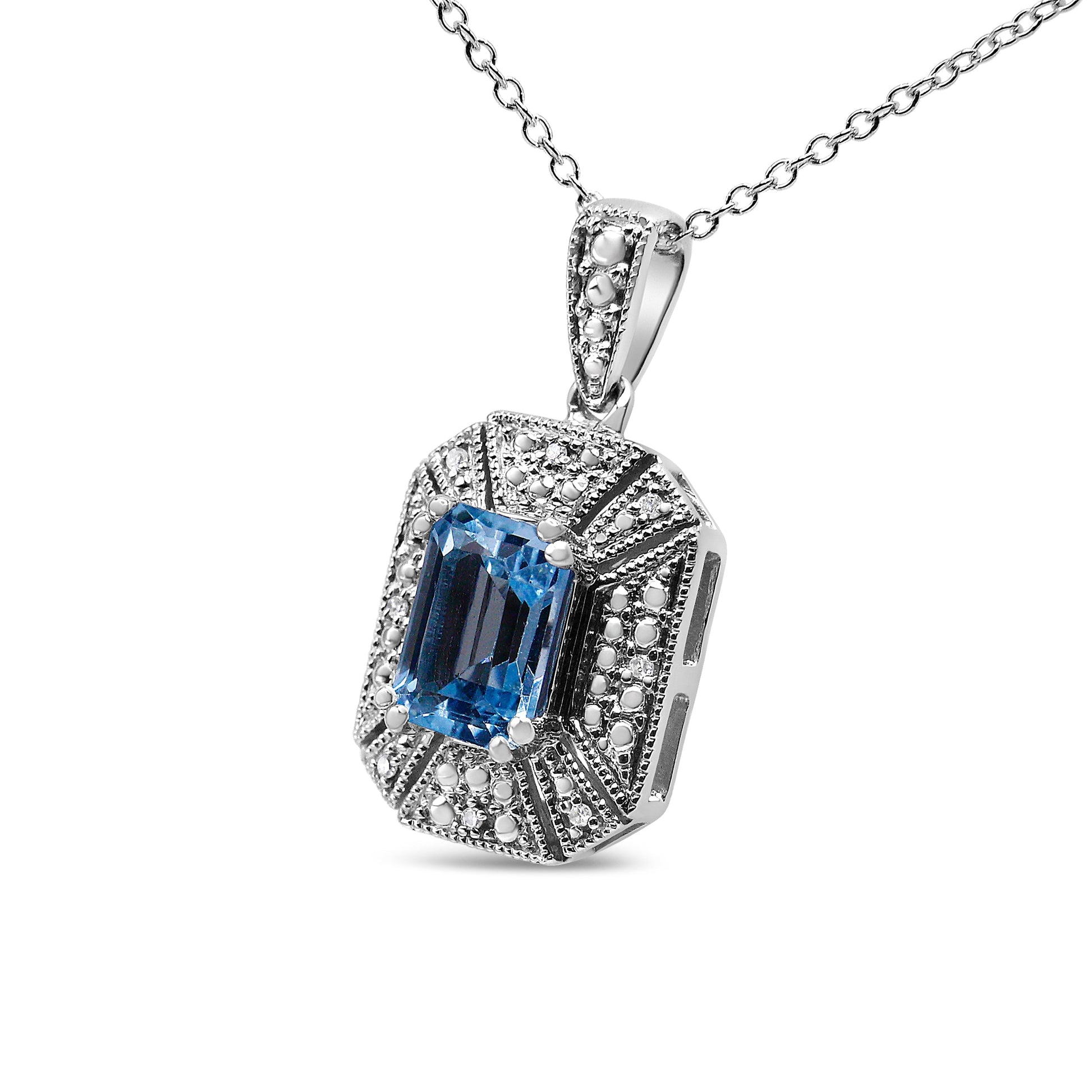 .925 Sterling Silver Blue Topaz and Diamond Accent Art Deco Style 18" Pendant Necklace (I-J Color, I1-I2 Clarity) Bids.com