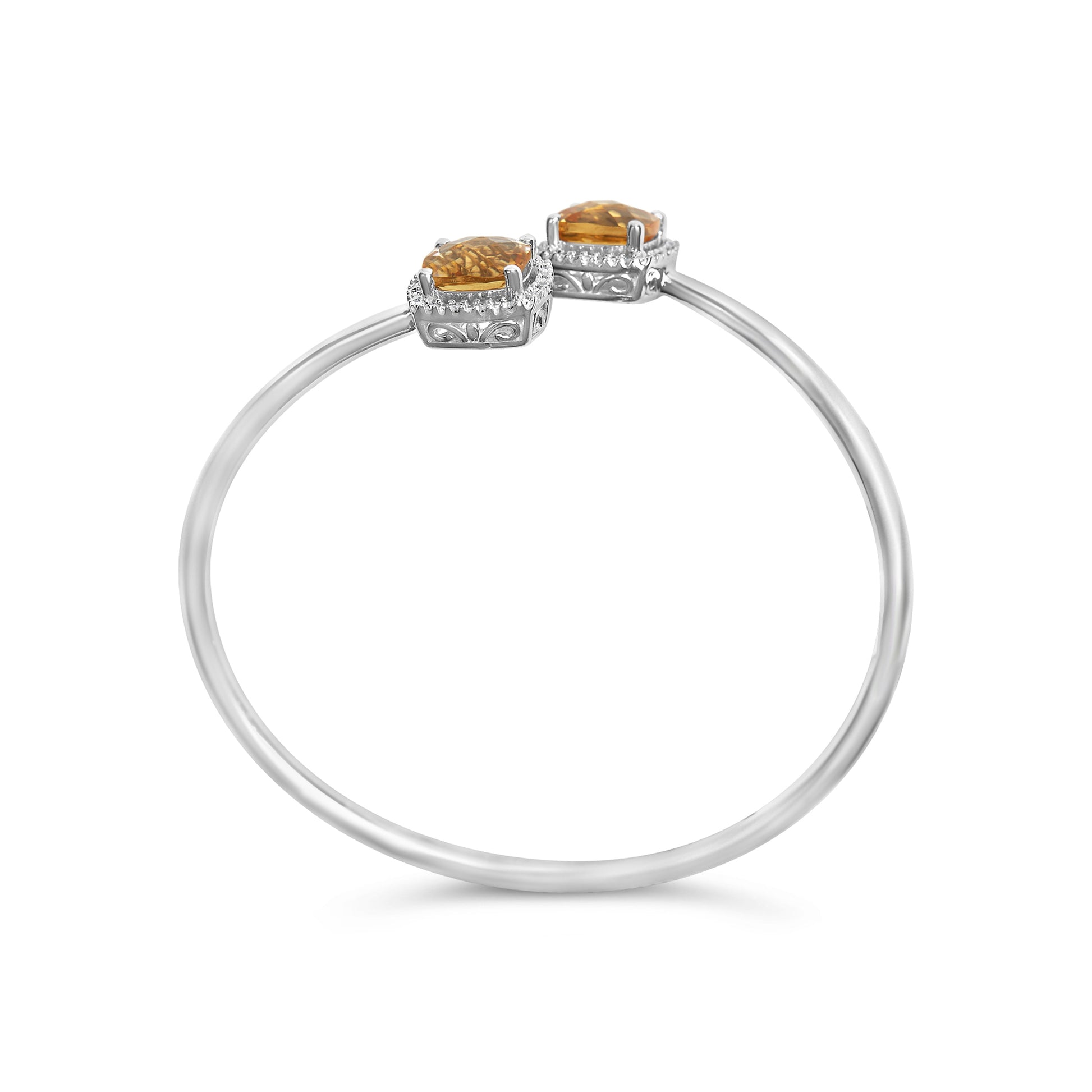 .925 Sterling Silver 8mm Cushion Cut Yellow Citrine Gemstone and Diamond Accent Split Bypass Bangle Bracelet (H-I Color, SI1-SI2 Clarity)  - Fits up to 7.75" Inches Bids.com