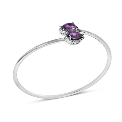 .925 Sterling Silver 8 x 5.5mm Pear Shape Amethyst  and Diamond Accent Halo Bypass Bangle Bracelet (H-I Color, SI1-SI2 Clarity)  - Fits up to 7" Inches Bids.com