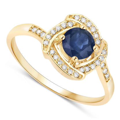 0.73 Carat Genuine Blue Sapphire and White Diamond 14K Yellow Gold Ring Bids.com