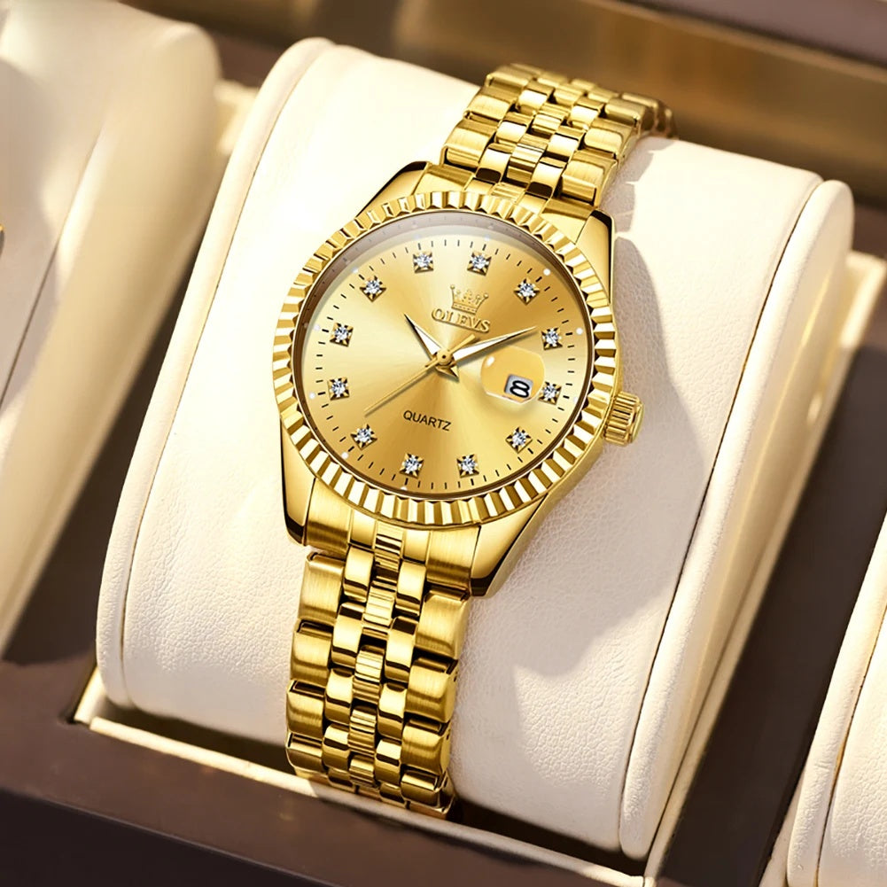 Women's Gold Stainless Steel Watch 33mm Luminous Date BandsCo Straps