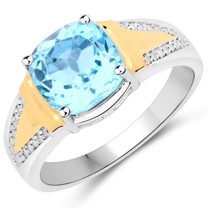 2.74 Carat Genuine Swiss Blue Topaz and White Diamond .925 Sterling Silver Ring Bids.com