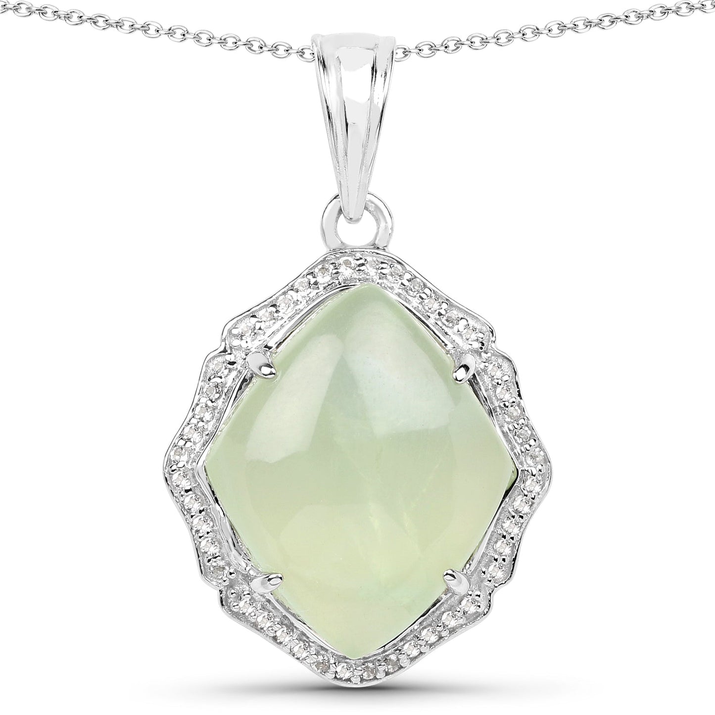 7.49 Carat Genuine Prehnite And White Topaz .925 Sterling Silver Pendant Bids.com
