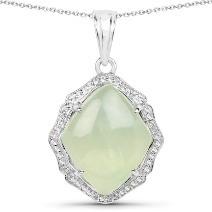 7.49 Carat Genuine Prehnite And White Topaz .925 Sterling Silver Pendant Bids.com