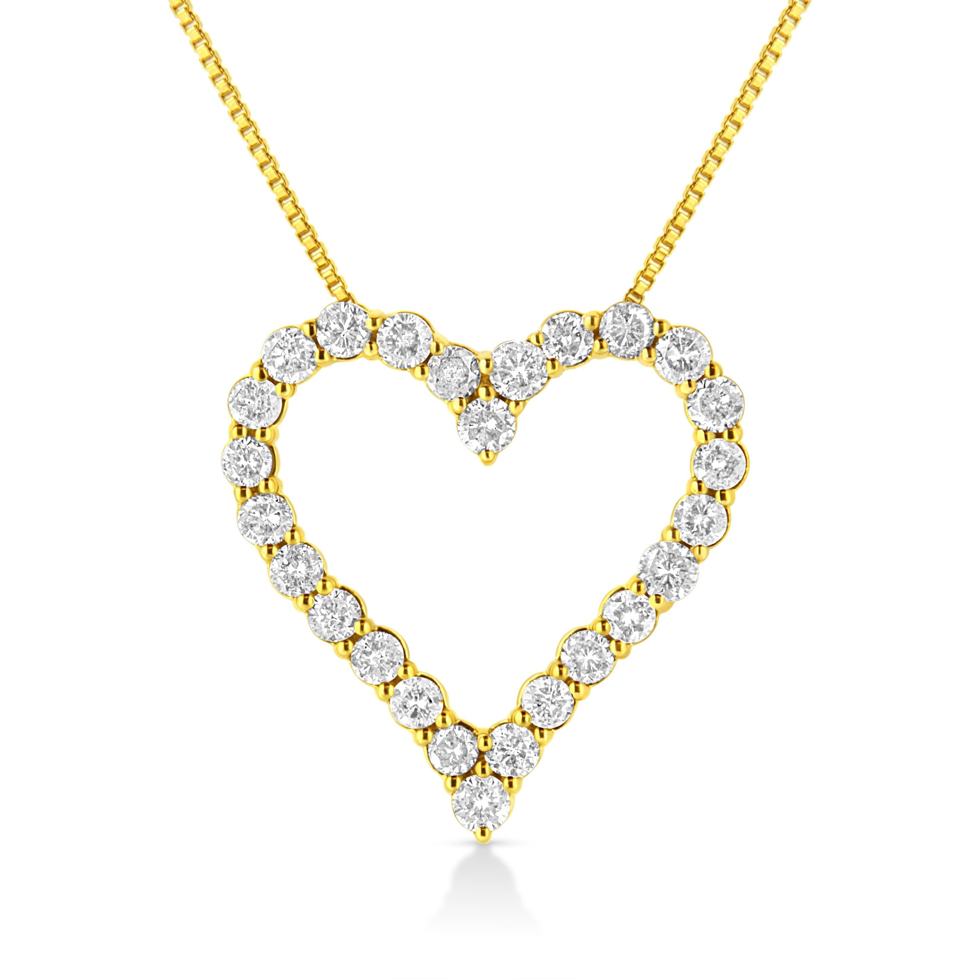 14K Yellow Gold Plated .925 Sterling Silver 2.00 Cttw Shared Prong-Set Round Brilliant-Cut Diamond Open Heart 18" Pendant Necklace (K-L Color, I2-I3 Clarity) Bids.com