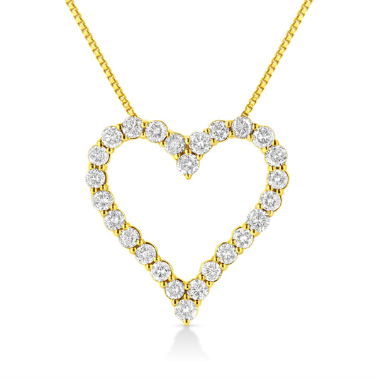 14K Yellow Gold Plated .925 Sterling Silver 2.00 Cttw Shared Prong-Set Round Brilliant-Cut Diamond Open Heart 18" Pendant Necklace (K-L Color, I2-I3 Clarity) Bids.com