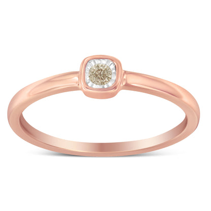 14K Rose Gold Plated .925 Sterling Silver 1/20 Carat Diamond Square Cushion-Shaped Miracle Set Petite Fashion Promise Ring (J-K Color, I1-I2 Clarity) - Size 6 Bids.com