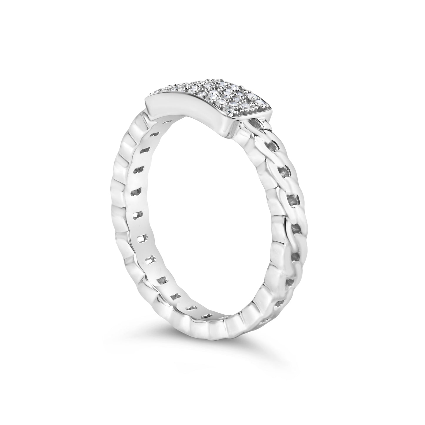 .925 Sterling Silver 1/5 Cttw Diamond ID and Cuban Link Band Ring (I-J Color, I2-I3 Clarity) - Ring Size 6 Bids.com