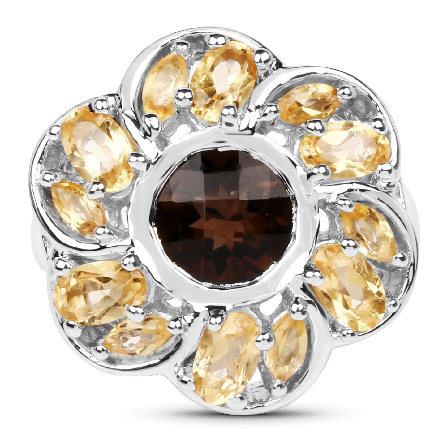 3.46 Carat Genuine Smoky Quartz & Citrine .925 Sterling Silver Ring Bids.com