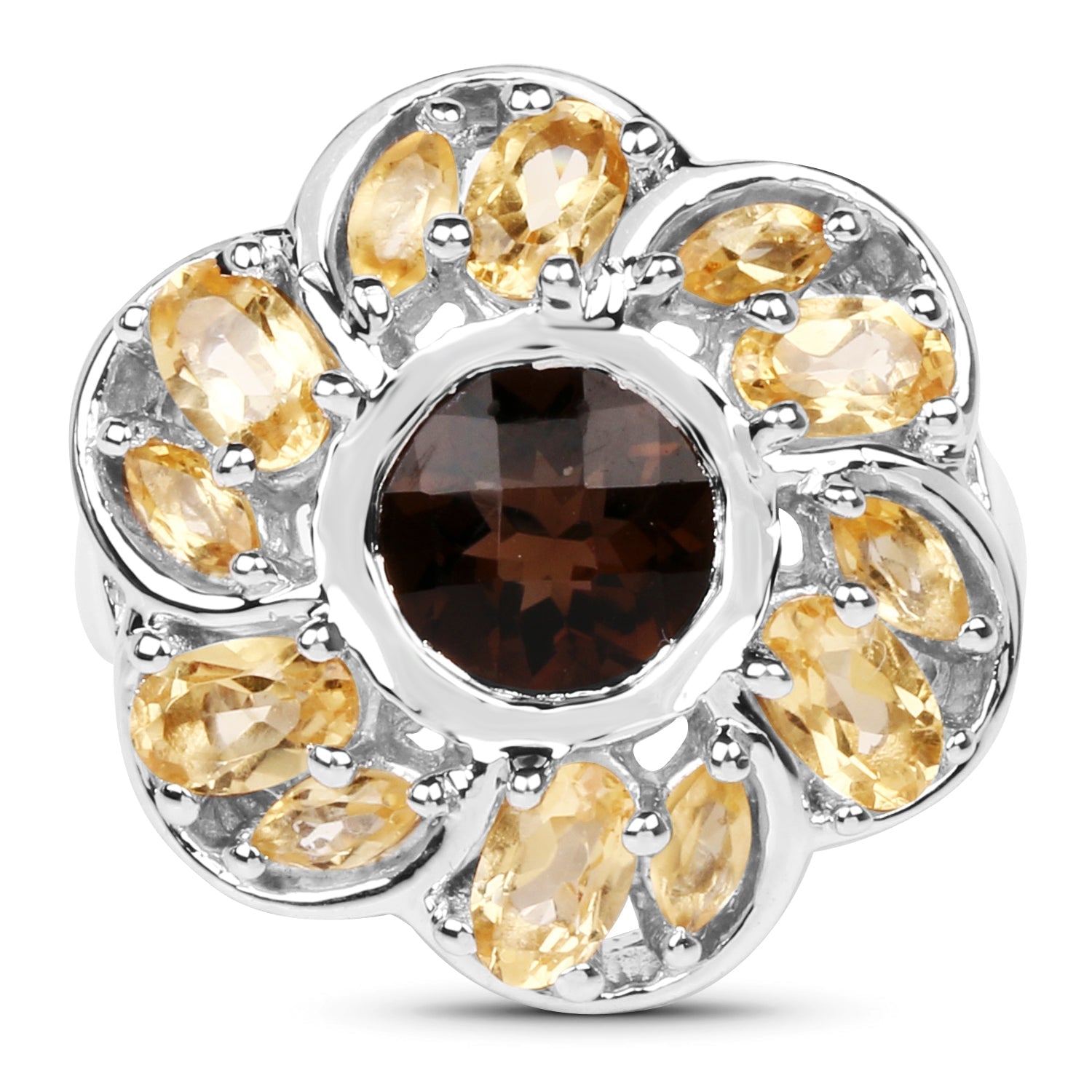 3.46 Carat Genuine Smoky Quartz & Citrine .925 Sterling Silver Ring Bids.com