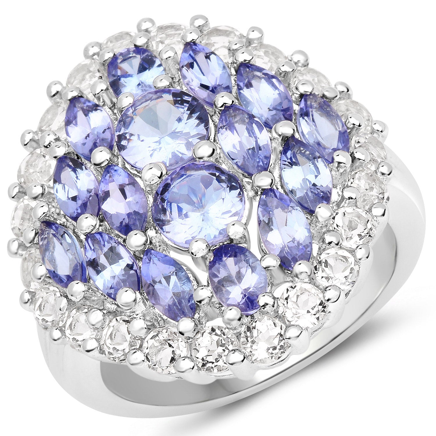 4.72 Carat Genuine Tanzanite and White Topaz .925 Sterling Silver Ring Bids.com