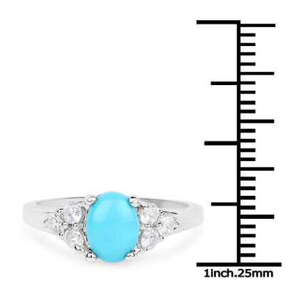 1.92 Carat Genuine Turquoise and White Zircon .925 Sterling Silver Ring Bids.com