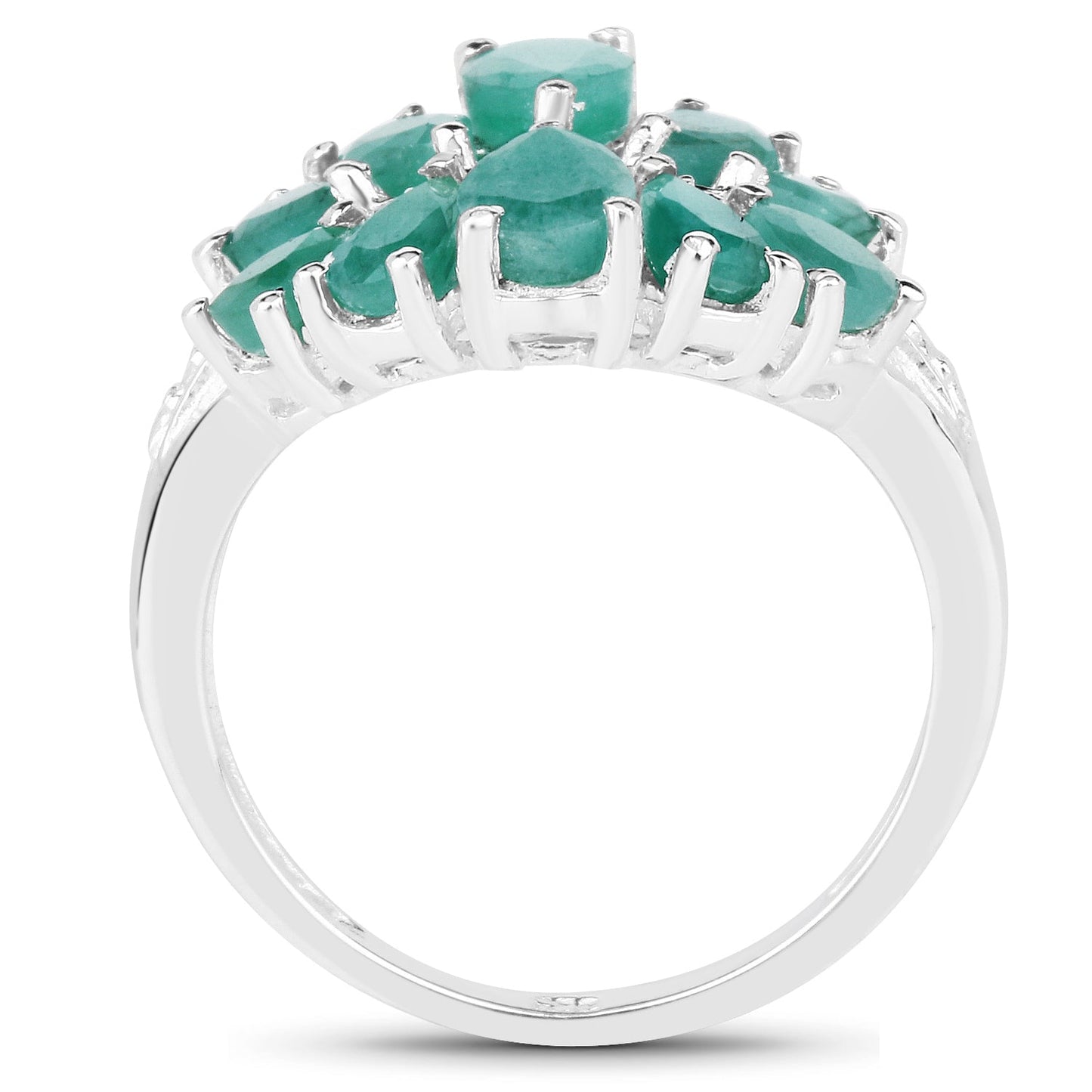 2.21 Carat Genuine Emerald and White Diamond .925 Sterling Silver Ring Bids.com
