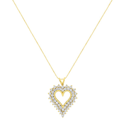 14K Yellow Gold .925 Sterling Silver 4 cttw Round-cut Diamond Cluster Heart Pendant Necklace (K-L Color, I1-I2 Clarity) Bids.com