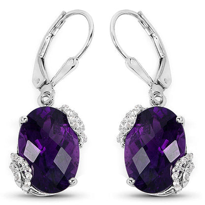 10.18 Carat Genuine Amethyst and White Topaz .925 Sterling Silver Earrings Bids.com