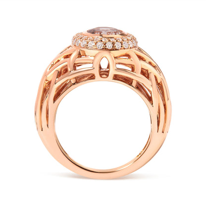 14K Rose Gold Oval Cut Light Pink Morganite and 3/8 Cttw Diamonds Halo and Basket Weave Cocktail Ring (G-H Color, SI1-SI2 Clarity) - Size 7 Bids.com