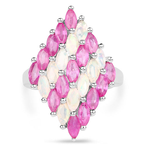 2.95 Carat Genuine Ethiopian Opal and Ruby .925 Sterling Silver Ring Bids.com
