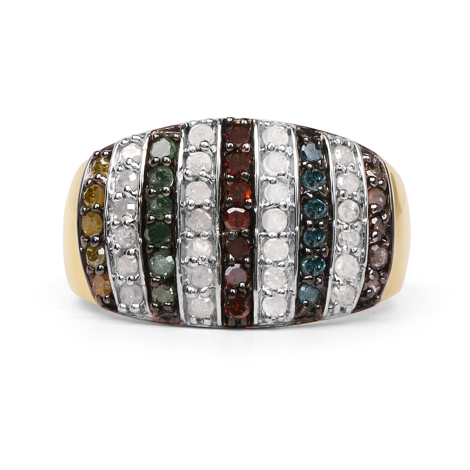 14K Yellow Gold Plated 0.84 Carat Genuine Multi Diamond .925 Sterling Silver Ring Bids.com