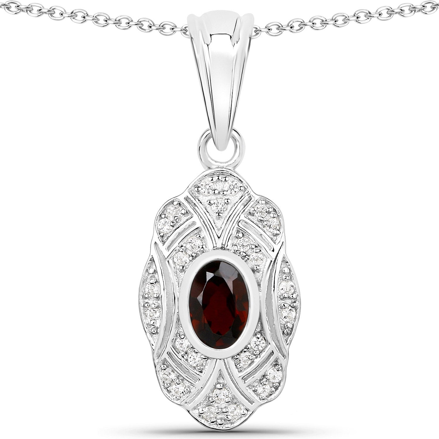 0.63 Carat Genuine Garnet and White Topaz .925 Sterling Silver Pendant Bids.com