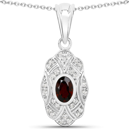 0.63 Carat Genuine Garnet and White Topaz .925 Sterling Silver Pendant Bids.com