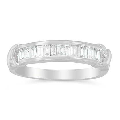 .925 Sterling Silver 1/2 Cttw Baguette Cut Diamond Channel Set X-Station Wedding Ring (H-I Color, I1-I2 Clarity) - Size 6-1/2 Bids.com
