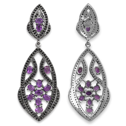 5.74 Carat Genuine Amethyst and Black Spinel .925 Sterling Silver Earrings Bids.com