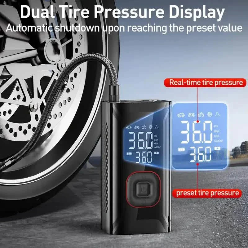 Tire Inflator Portable Air Compressor – Cordless 150PSI Pump with 10000mAh Battery for Car, Bike, Motorcycle, and Ball DailySale