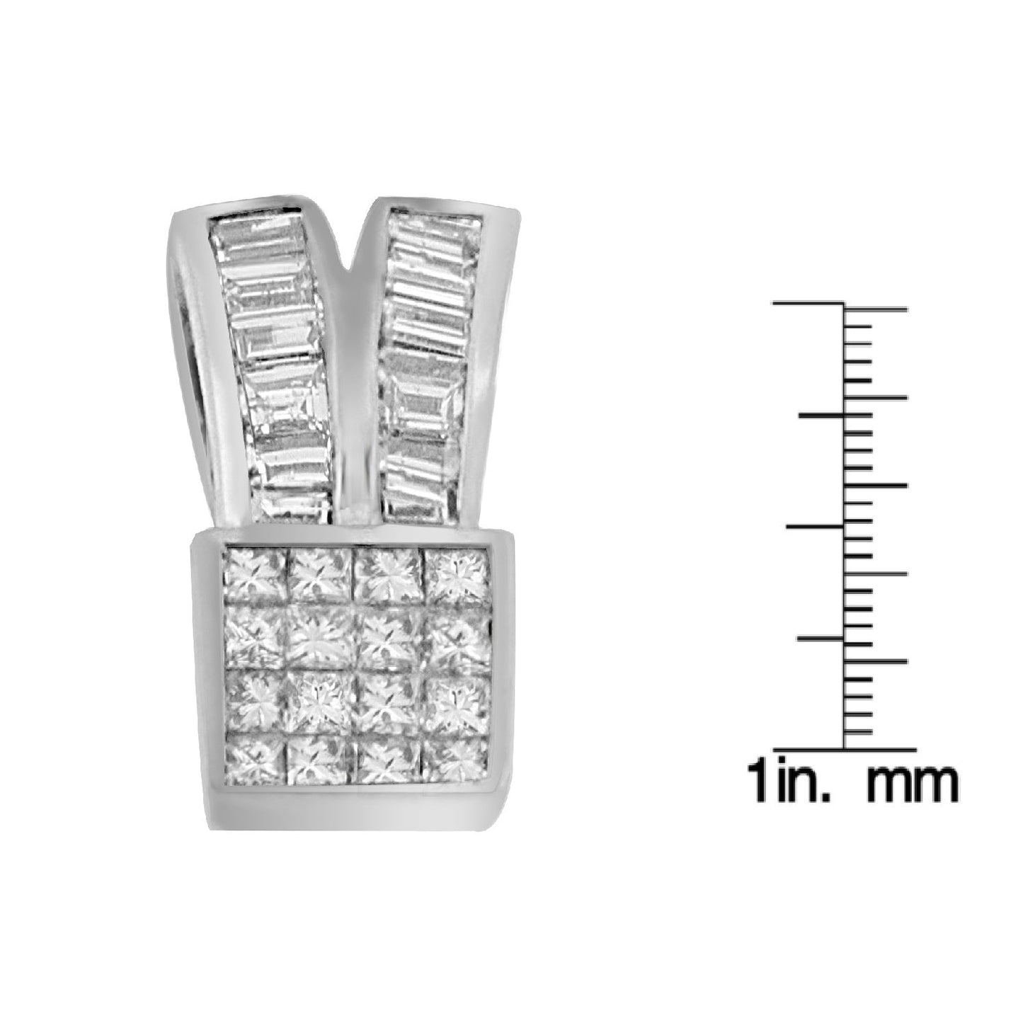 14K White Gold 1 5/8 cttw Princess and Baguette Cut Diamond Heart Ribbon Pendant Necklace (G-H, VS1-VS2) Bids.com