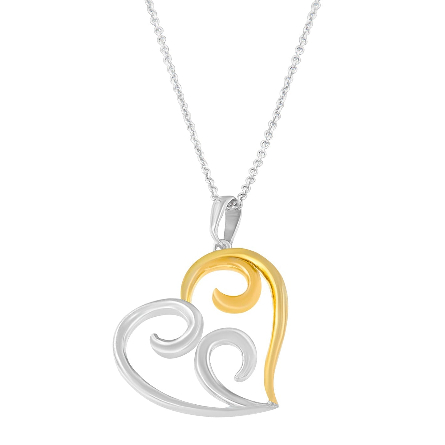 10K Yellow Gold Over .925 Sterling Silver Open Heart with Swirls 18" Box Chain Pendant Necklace Bids.com