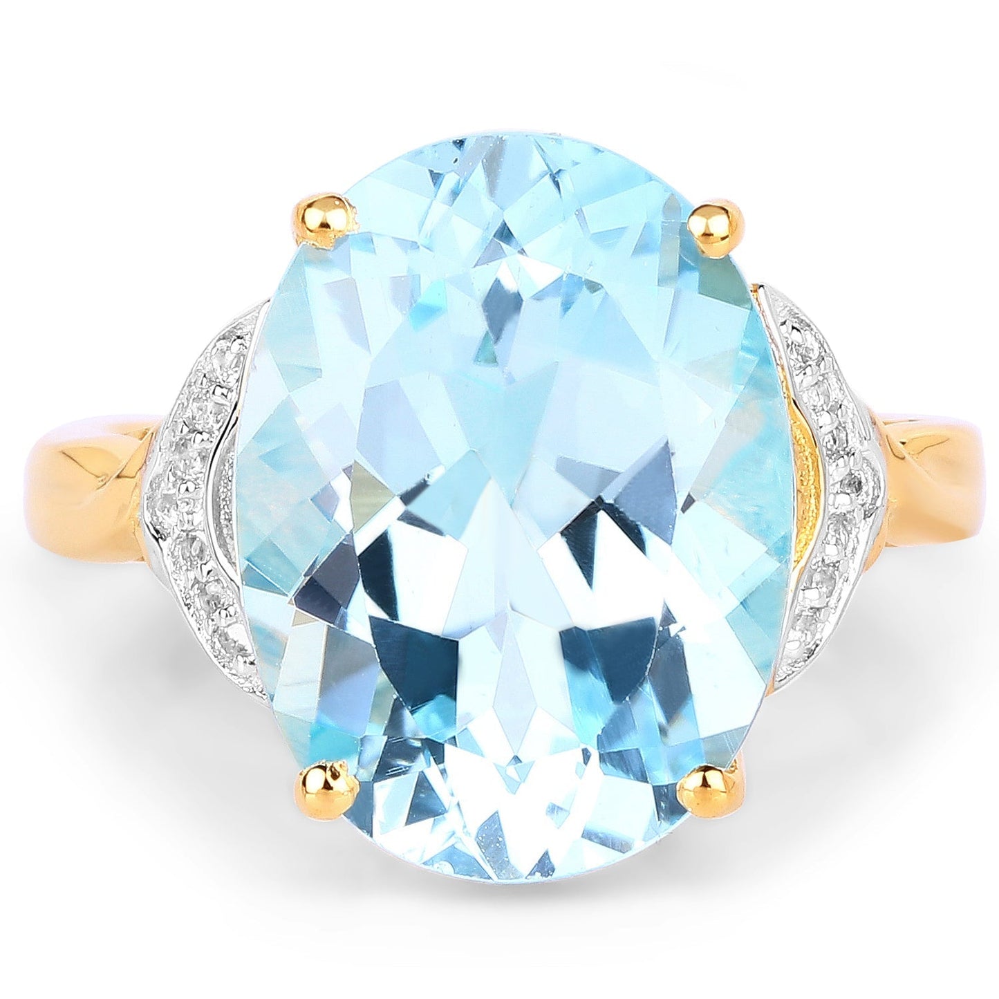 14K Yellow Gold Plated 11.32 Carat Genuine Blue Topaz and White Topaz .925 Sterling Silver Ring Bids.com
