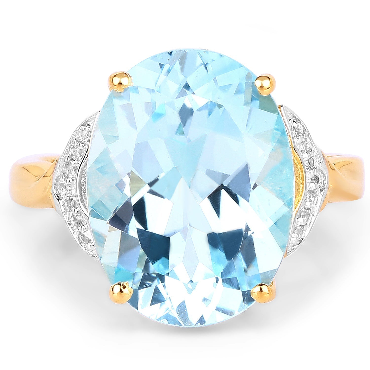 14K Yellow Gold Plated 11.32 Carat Genuine Blue Topaz and White Topaz .925 Sterling Silver Ring Bids.com