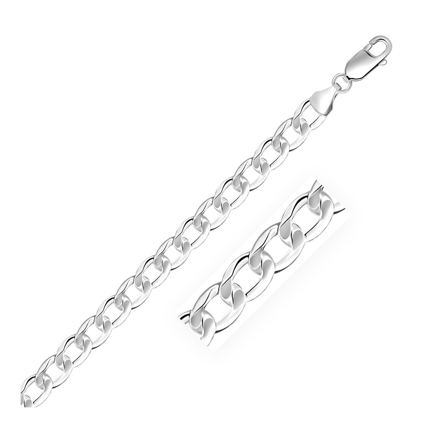 Rhodium Plated 7.9mm Sterling Silver Curb Style Bracelet Bids.com